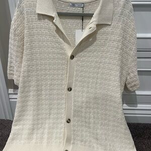 Zara Cream Casual Button Down Shirt